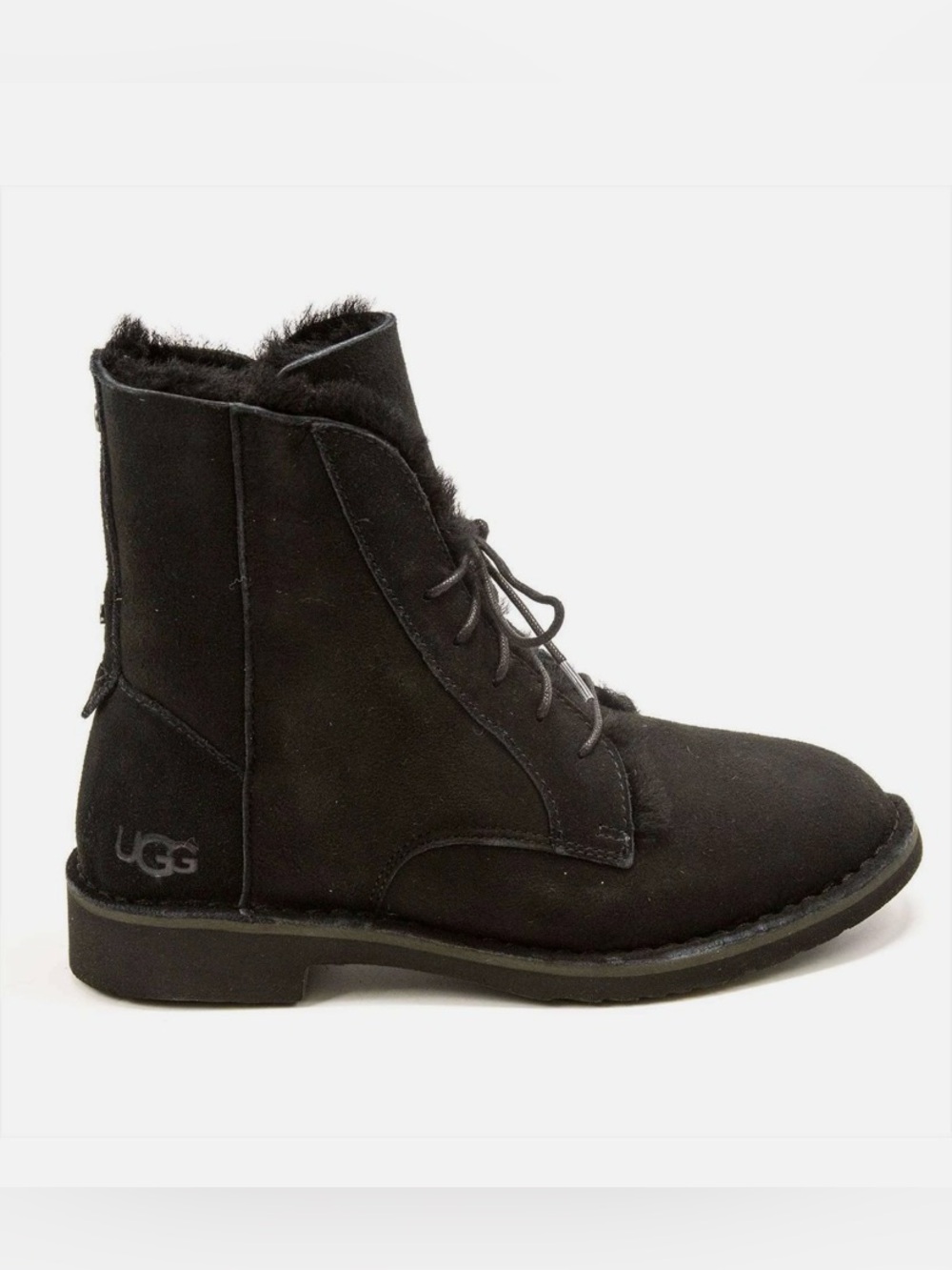 UGG Quincy Lace-Up Ankle Boots – Black Suede with Shearling Women’s Sz 5 New